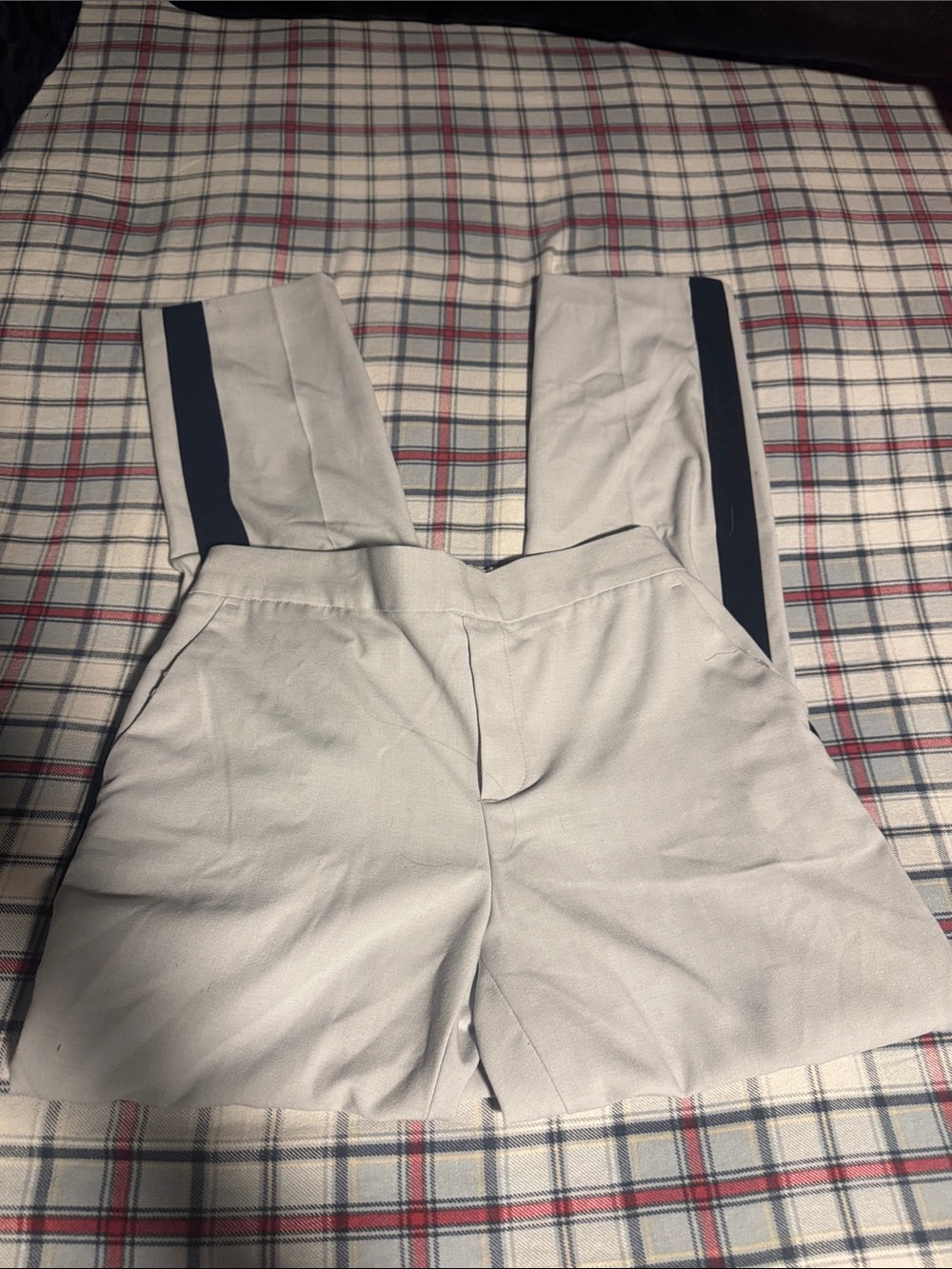 Banana Republic Light Gray Track Pants with Navy Side Stripe